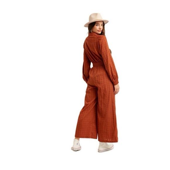 Women’s Fall Winter Jumpsuit Long Sleeve Front Tie Orange Size Large - Picture 2 of 14